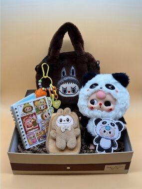 Plush Panda Doll with Fuzzy Panda Hood and Accessories - White & Black